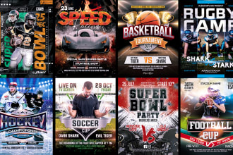 design professional sports, football, basketball, boxing, soccer flyer poster
