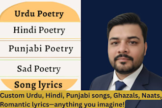 write soulful urdu, hindi, or punjabi poetry, ghazal, or song lyrics