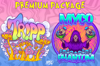 hand draw cartoon logo trippy psychedelic hippie retro