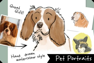 hand draw a watercolour portrait of your beloved pet