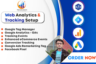 setup google tag manager, analytics, events tracking,ga,ga4,gtm,facebook pixel