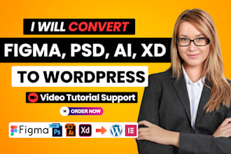 convert figma to wordpress, PSD to wordpress, figma to elementor website design