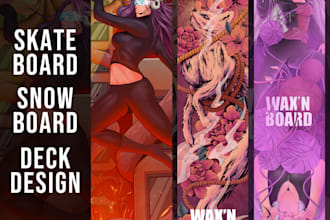 design a illustration for skateboard deck and snowboard