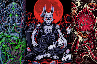 draw detailed dark art illustration for tshirt and album cover