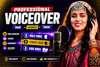 translate and record english to pashto,dari, farsi voiceover