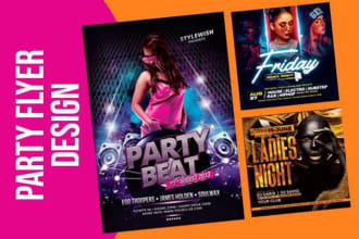 create a magnificent party, night club, dj and concert flyer