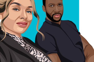 draw your couple portrait, family, friends, wedding, in vector portrait