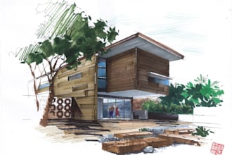 create a high quality architectural hand drawn sketch