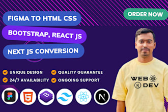 design, redesign responsive websites convert figma to HTML CSS, react js next js