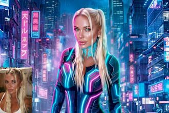 draw digital portrait in style cyberpunk