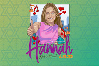 do cartoon portrait illustration for bat or bar mitzvah