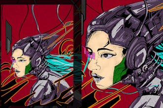 do retro anime vibe, cyberpunk, cyborg  style for merchandise