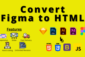 convert figma to HTML, PSD to HTML, xd to HTML CSS bootstrap