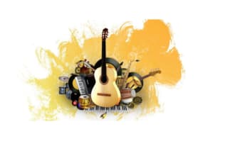 make creative music and guitar logo or icon template