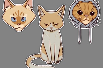 create illustration with various cats for your stickers
