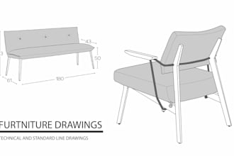 do technical line drawing of furniture