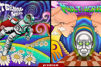 create surrealism psychedelic album cover and merch band