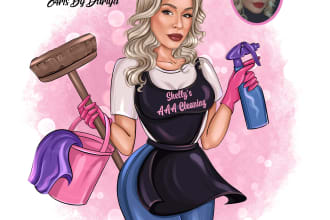 draw cleaning service logo, animated cartoon  portrait