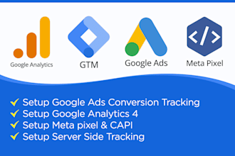 setup ga4, GTM, facebook pixel, google ads, tiktok and server tracking