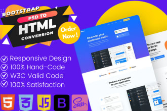 convert psd to html, figma to html, sketch to html responsive bootstrap 5
