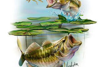 draw a unique digital art for bass fishing shirts design