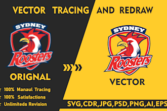 do vector tracing, raster to vector conversion in svg, eps, pdf, ai, cdr