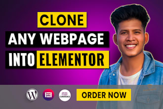 rebuild, clone web pages, home page, single page website into wp elementor site
