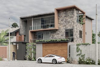 create house exterior design, and realistic 3d render