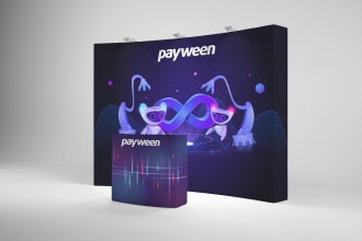 create a blockchain, crypto related backdrop,roll up banner or tradeshow booth