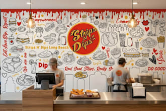 do custom doodle, mural, wall art for office and restaurant