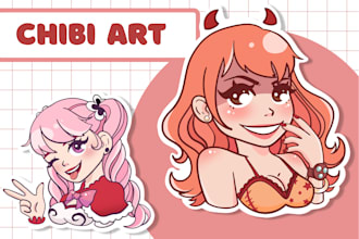 draw half body chibi character art in my cute style