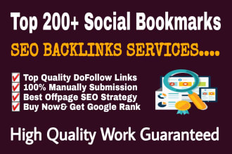 build 200 HQ bookmark submission SEO backlinks for google rank