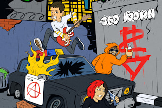 draw cartoon illustrations for album cover, poster, sticker