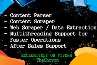 develop web scraper, content parser, data mining with python