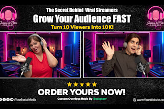 design streamyard overlay, obs overlay and podcast overlay for live stream