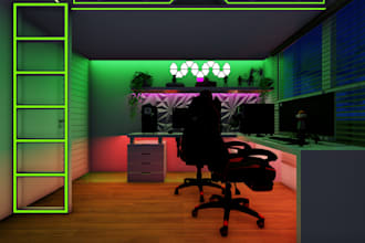 create your gaming  streaming room design with isometric view