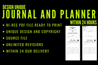 design unique amazon low content KDP planner, gratitude KDP journal in 24 hours