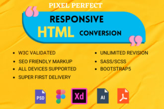 convert psd to html,figma to html,xd to html responsive