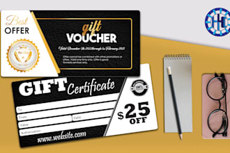 design professional gift voucher, coupon, loyalty card, gift card