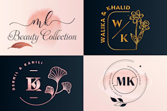 design feminine boho logo for flower wedding botanical beauty spa pink floral