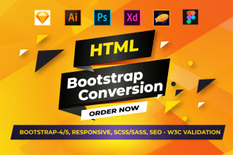 convert xd to html, sketch to html, psd to html responsive bootstrap 5