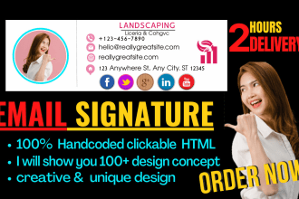 create HTML email signature a clickable for gmail apple,outlook in 2hrs