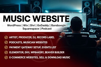 design a music website for artist, podcast band, episodes,dj