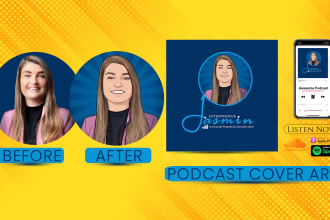 draw a portrait based podcast cover art and podcast logo