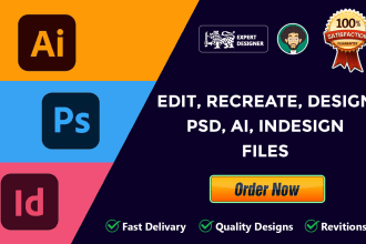 design, edit or recreate  illustrator, photoshop, indesign