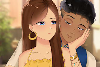 draw you anime couple art portrait