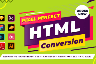 convert psd to html, xd to html, figma to html responsive within 12hr