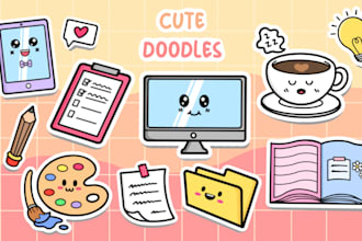 draw cute kawaii character, doodle, icon, sticker