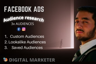 do facebook audience research and setup custom and lookalike audience