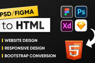 convert figma to html, psd to html, skecth to html css bootstrap